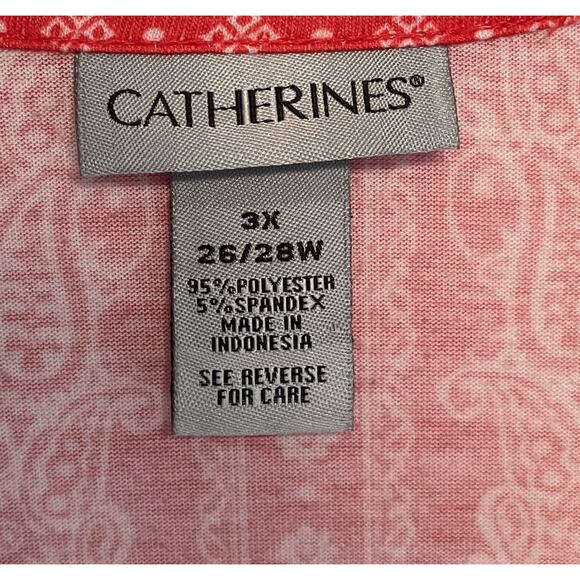 Catherines Bandana Print Laceup Top Womens Size 3X Red White Boho Paisley Tee - Picture 5 of 8